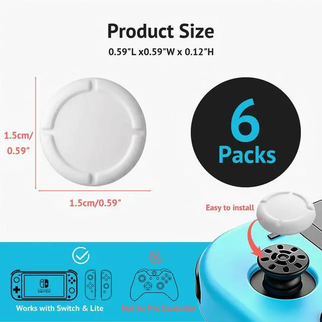 Alt view image 3 of 6 - 6 Pack White Silicone Analog Stick Covers for Nintendo Switch, Joy-Con Controller Thumb Grips, Joystick Replacement Caps
