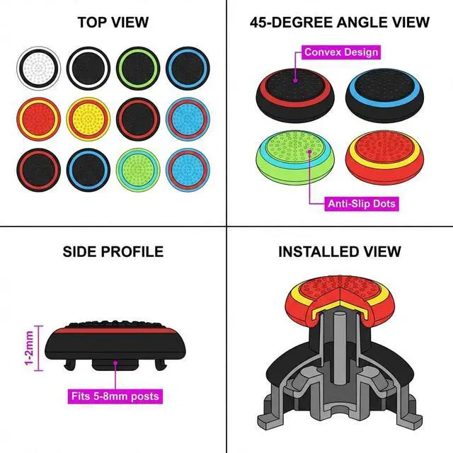 Alt view image 4 of 6 - PS5 PS4 Thumb Grips, 8 Pairs Silicone Joystick Caps
