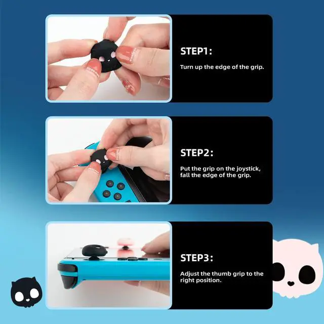 Alt view image 4 of 7 - Cute Silicone Joycon Thumb Grip Caps, Joystick Cover Compatible with Nintendo Switch / OLED / Switch Lite,4PCS -- Skull (Black & White)
