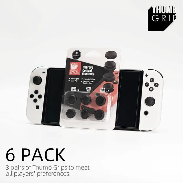 Alt view image 6 of 7 - CQC and FPS Thumb Grips Set Joystick Cap Analog Stick Cap for Nintendo Switch Joy-Con Controller - Neon Red+Blue, 3 Pairs(6pcs)