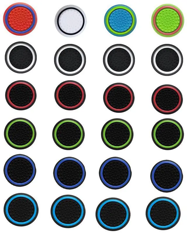 Main image of 24PCS Silicone Thumb Grips for PS4, PS5, Performance Analog Stick Joystick Caps for PS3, Xbox One, Xbox Series X/S, Xbox 360, Switch Pro Controller (Black&Green)
