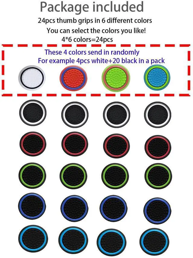 Alt view image 2 of 6 - 24PCS Silicone Thumb Grips for PS4, PS5, Performance Analog Stick Joystick Caps for PS3, Xbox One, Xbox Series X/S, Xbox 360, Switch Pro Controller (Black&Green)
