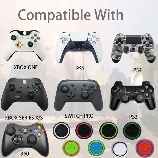 Alt view image 3 of 6 - 24PCS Silicone Thumb Grips for PS4, PS5, Performance Analog Stick Joystick Caps for PS3, Xbox One, Xbox Series X/S, Xbox 360, Switch Pro Controller (Black&Green)