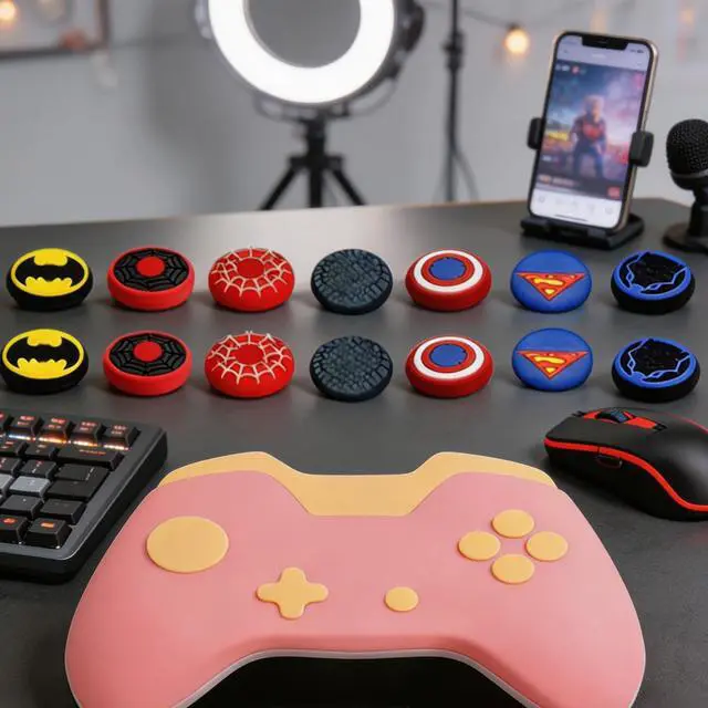 Alt view image 4 of 6 - 12Pcs Silicone Anti-Slip Thumb Grips, Universal Superhero Analog Stick Caps for PS5, PS4, Xbox Series X/S, Switch Pro Controller, Sweat Resistant Joystick Covers for Gaming Protection