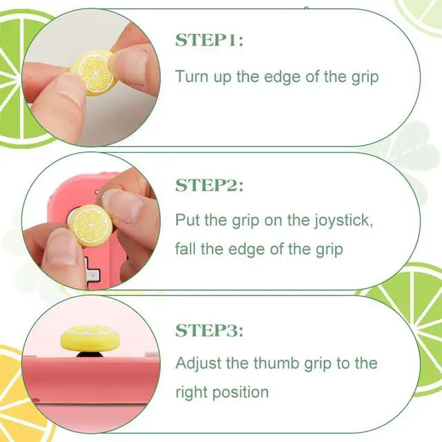 Alt view image 5 of 6 - 4 Colors Silicone Thumb Grip Caps Cute Kawaii Soft Round Lemon Thumbstick Joystick Rocker Button Cover Replacement Compatible with Switch 1.7x1.7cm