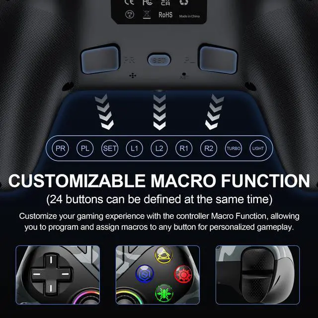 Alt view image 5 of 7 - LED Wireless Controller for PS5, Compatible with PS5 Pro/Slim/PC, Dual Vibration, Macro/Turbo Function, 3.5mm Audio Jack,1000mAh Battery, 6-Axis Motion Control Gamepad with Speaker