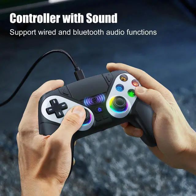 Alt view image 7 of 7 - LED Wireless Controller for PS5, Compatible with PS5 Pro/Slim/PC, Dual Vibration, Macro/Turbo Function, 3.5mm Audio Jack,1000mAh Battery, 6-Axis Motion Control Gamepad with Speaker