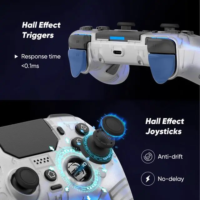 Alt view image 2 of 7 - LED Wireless Controller for PS5, Pro/Slim/PC(Frosted White)