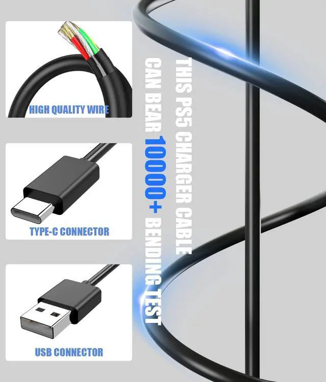 Alt view image 2 of 6 - USB C Charging Cable Compatible with PS5 Controller, 2 Pack 6.6Ft Fast Charging USB Type C Charger Cord Compatible with PlayStation 5 PS5 Dual Sense, Xbox Series X/Series S Controllers