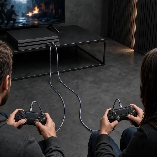 Alt view image 5 of 7 - 6ft Micro USB Cable 2-Pack, Heavy Duty Pet-Proof Braided Android Charger Cord, Fast Charging Wire with 25000+ Bend Lifespan for PS4 Controller, Kindle & Legacy Tech (Space Grey)