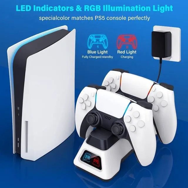 Alt view image 2 of 6 - Controller Charger Station,PS5 Charging Station,Controllers Dock with LED Light,PS5 Controllers Charger Station with AC Adapter for PlayStation 5 Dualsense Controller & Edge (AC Adapter)