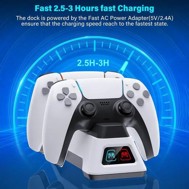 Alt view image 3 of 6 - Controller Charger Station,PS5 Charging Station,Controllers Dock with LED Light,PS5 Controllers Charger Station with AC Adapter for PlayStation 5 Dualsense Controller & Edge (AC Adapter)