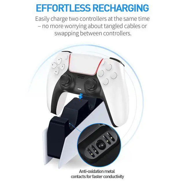 Alt view image 2 of 7 - PS5 Controller Charger - Charge 2 Controllers to 90% in 50 Mins - No Annoying Lights - Click in Design Dual Fast Charging Stand Dock Station Holder Accessories for PlayStation DualSense Controller