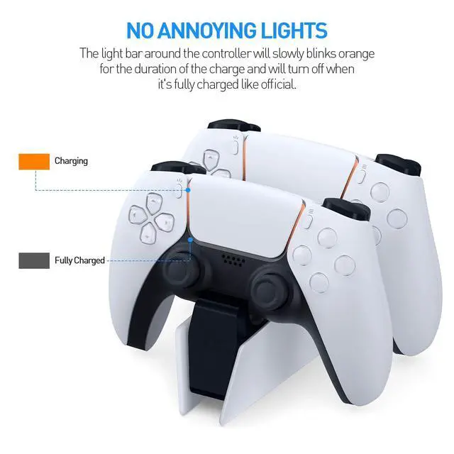 Alt view image 4 of 7 - PS5 Controller Charger - Charge 2 Controllers to 90% in 50 Mins - No Annoying Lights - Click in Design Dual Fast Charging Stand Dock Station Holder Accessories for PlayStation DualSense Controller