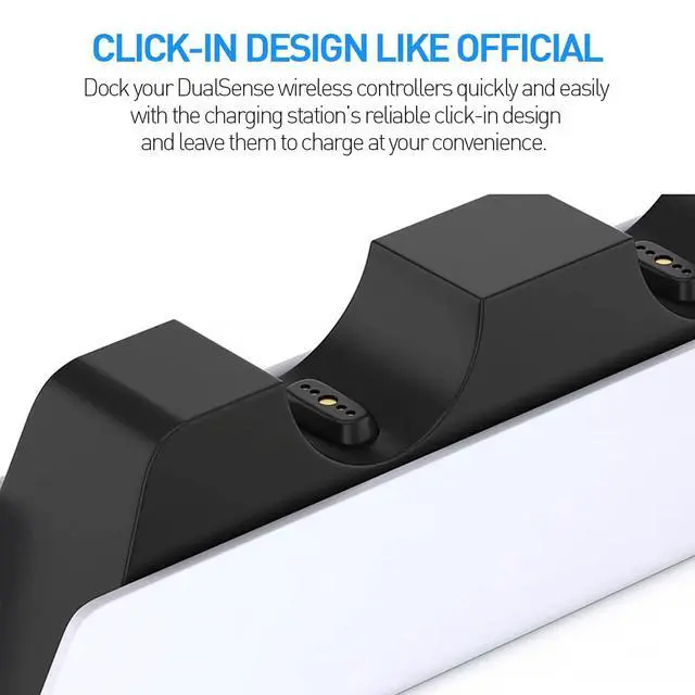 Alt view image 5 of 7 - PS5 Controller Charger - Charge 2 Controllers to 90% in 50 Mins - No Annoying Lights - Click in Design Dual Fast Charging Stand Dock Station Holder Accessories for PlayStation DualSense Controller