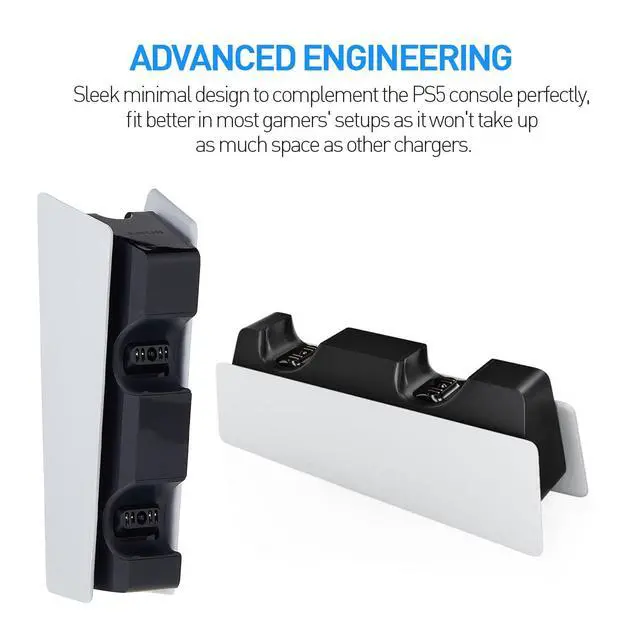 Alt view image 7 of 7 - PS5 Controller Charger - Charge 2 Controllers to 90% in 50 Mins - No Annoying Lights - Click in Design Dual Fast Charging Stand Dock Station Holder Accessories for PlayStation DualSense Controller