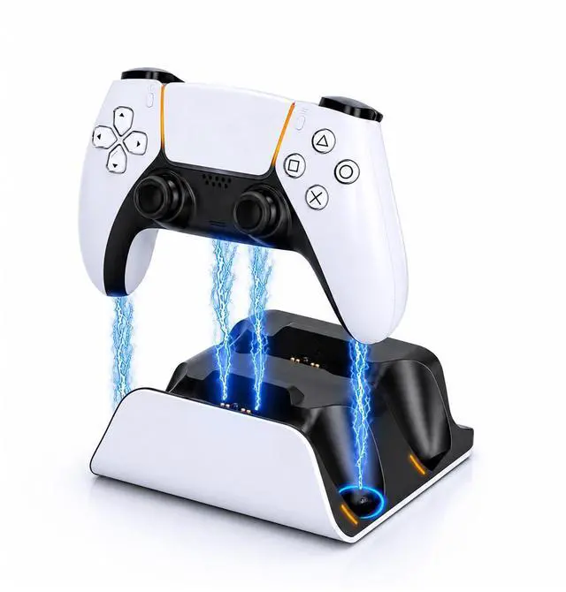 Main image of PS5 Controller Charger Station with LED Indicator,Self-Aligning Charging Dock,Dual Controller Fast Charging Dock,Desktop Display Stand for PlayStation 5 (White)