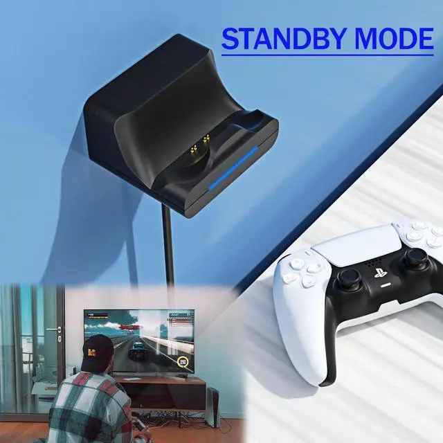 Alt view image 3 of 6 - PS5 Controller Wall Mount Charger Dock with 3.3Ft Cord,Charging Station Holder fits for Midnight Black PS5 Pro Wireless Controller with LED Indicators Fast Charging Speed Cable, 2 Pack
