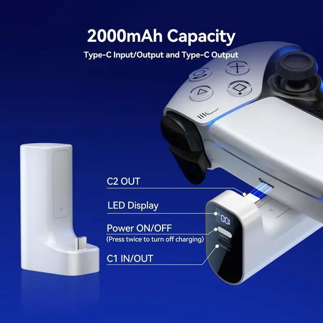 Alt view image 4 of 7 - Charger for PS5 Controller, Battery Pack for PlayStation DualSense & Edge