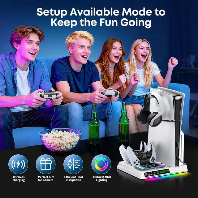 Alt view image 6 of 7 - PS5/Slim/Pro Cooling Station with Wireless Charging & Dual Controller Dock