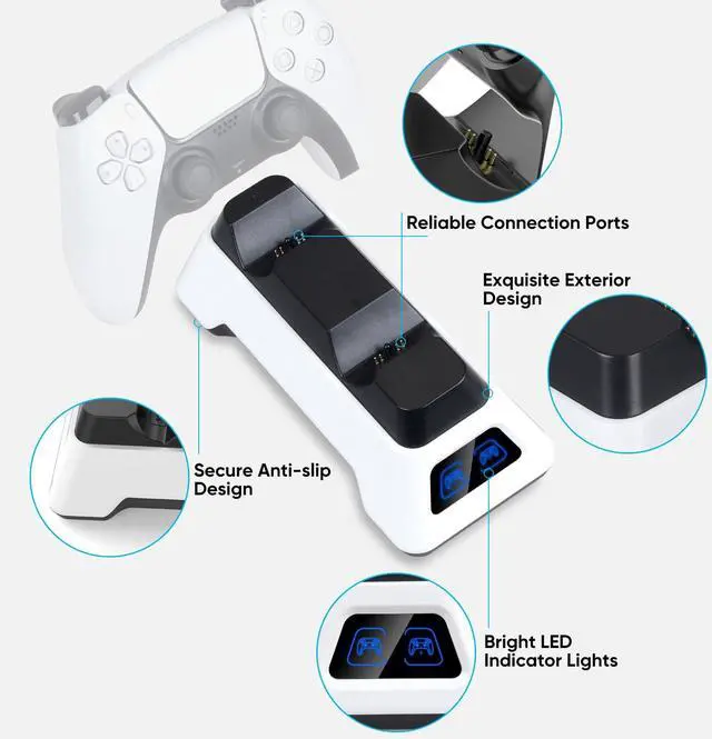 Alt view image 2 of 6 - Controller Charger Station for PS5 Dualsense Controllers - PS5 Controller Dock with LED Light - Upgrade Accessory with Fast Charging AC Adapter