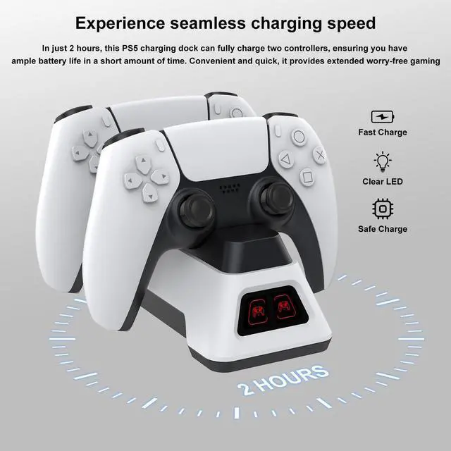 Alt view image 3 of 6 - Controller Charger Station for PS5 Dualsense Controllers - PS5 Controller Dock with LED Light - Upgrade Accessory with Fast Charging AC Adapter