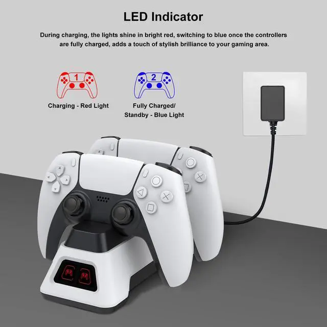 Alt view image 4 of 6 - Controller Charger Station for PS5 Dualsense Controllers - PS5 Controller Dock with LED Light - Upgrade Accessory with Fast Charging AC Adapter