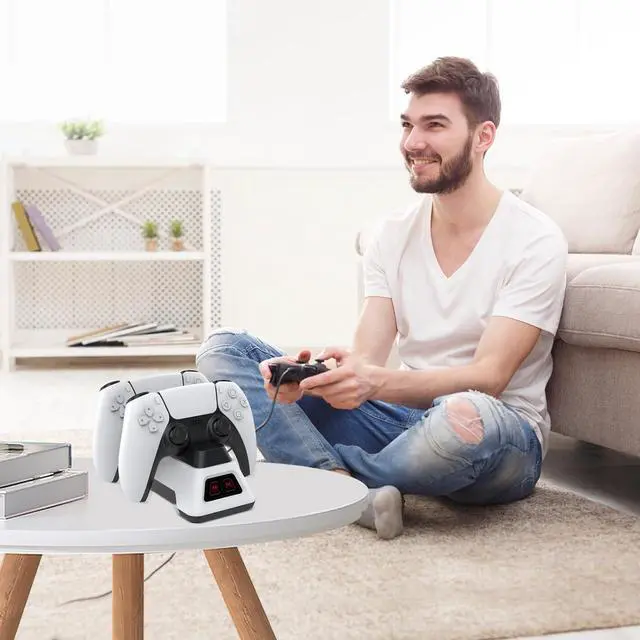 Alt view image 6 of 6 - Controller Charger Station for PS5 Dualsense Controllers - PS5 Controller Dock with LED Light - Upgrade Accessory with Fast Charging AC Adapter