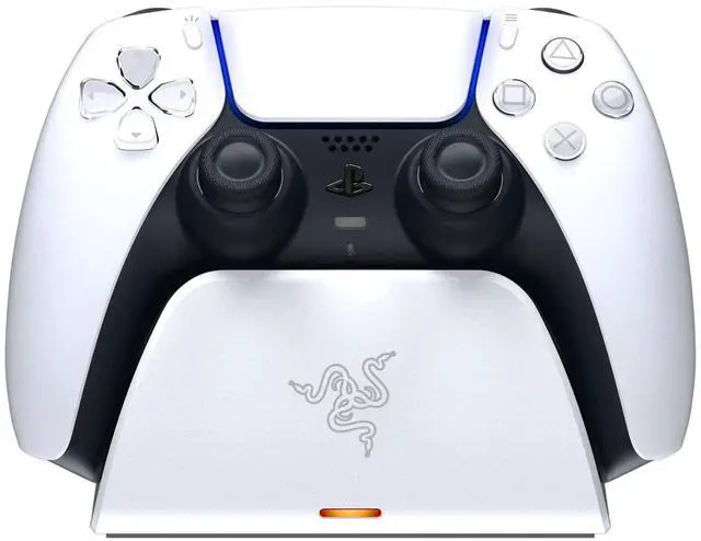 Main image of Quick Charging Stand for PlayStation 5: Charge - Curved Cradle Design Matches PS5 DualSense Wireless Controller One-Handed Navigation USB Powered White (Controller Sold Separately)