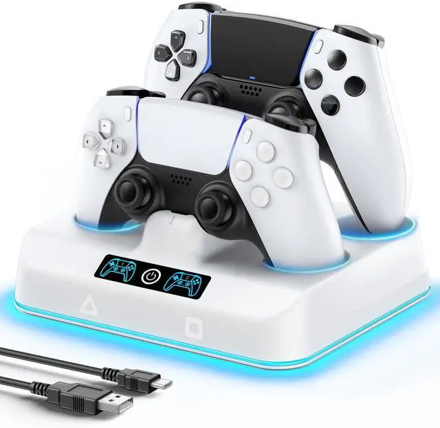 Main image of PS5 Controller Charger Station, Drop & Go Design Compatible with PlayStation 5 DualSense/Edge Remotes, Fast Charging Dock with 9 RGB Lights & LED Indicator, Charging Stand