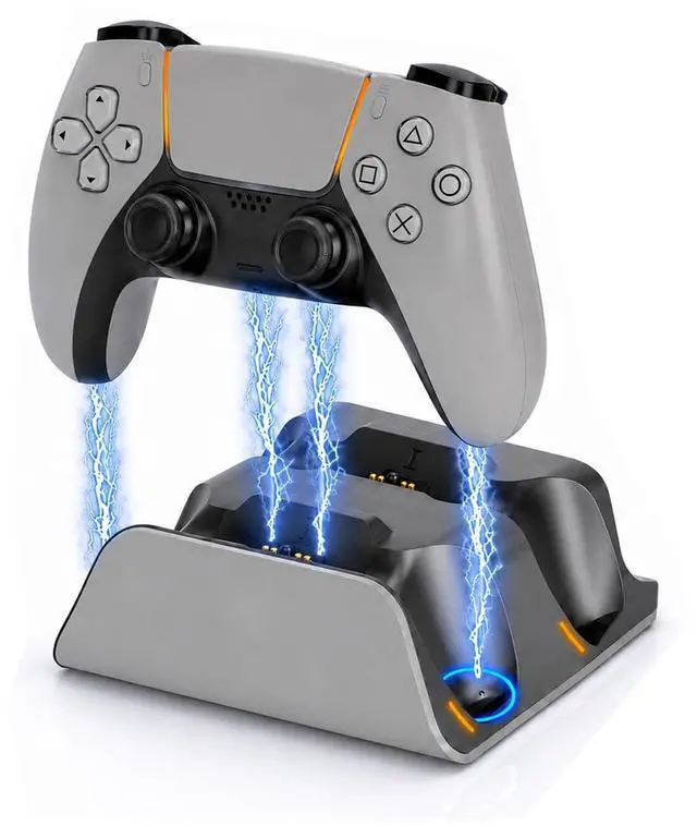 Main image of PS5 Controller Charger Station with LED Indicator,Self-Aligning Charging Dock,Dual Controller Fast Charging Dock,Desktop Display Stand for PlayStation 5 (Grey)