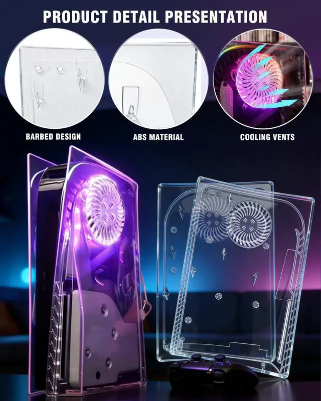 Alt view image 3 of 7 - Faceplate for PS5 Disc Edition, Anti-Scratch Dustproof Case Replacement with RGB Ring, Cover Skin Fit for PS5 Console (CD-ROM), Plates for PS5 Accessories, Transparent