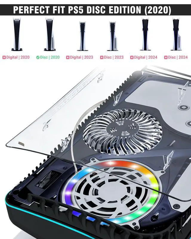 Alt view image 4 of 7 - Faceplate for PS5 Disc Edition, Anti-Scratch Dustproof Case Replacement with RGB Ring, Cover Skin Fit for PS5 Console (CD-ROM), Plates for PS5 Accessories, Transparent
