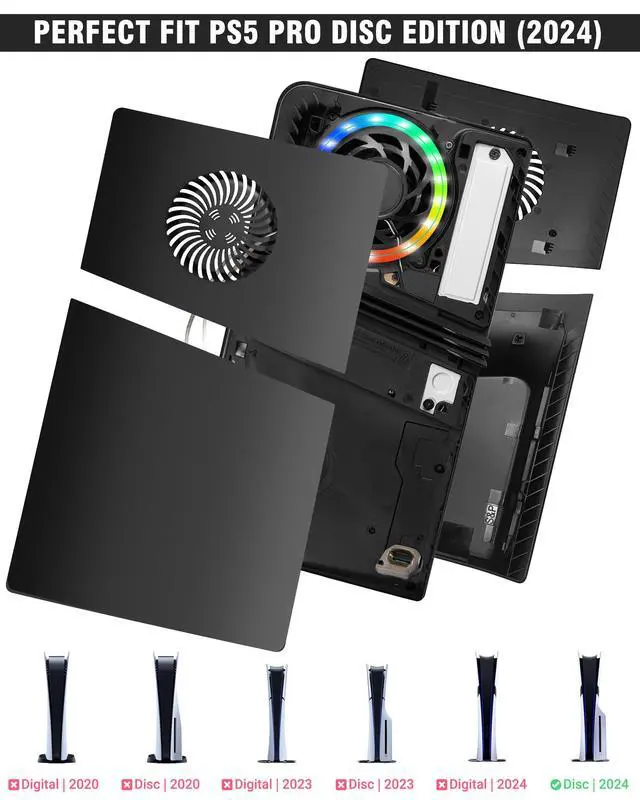Alt view image 4 of 7 - Faceplate for PS5 Pro Disc Edition, Anti-Scratch Dustproof Case Replacement with RGB Ring, Cover Skin Fit for PS5 Pro CD-ROM, Plates for PlayStation 5 Pro Accessories - Disc | 2024