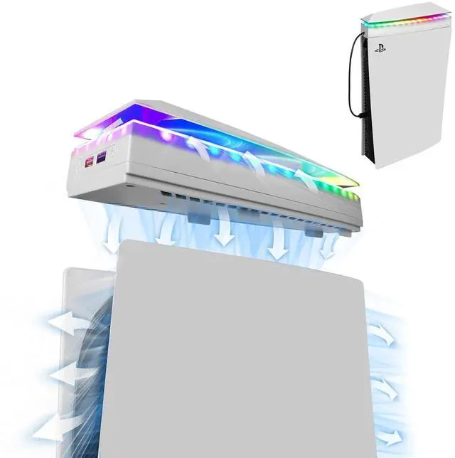 Main image of Console Cooling Fan with Dust Cover Colorful LED Light for PS5 Console Disc Edition & Digital Edition Silent Absorb Fan Cooler with 2 USB Port PlayStation 5 Cooling System