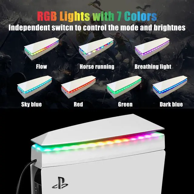 Alt view image 6 of 7 - Console Cooling Fan with Dust Cover Colorful LED Light for PS5 Console Disc Edition & Digital Edition Silent Absorb Fan Cooler with 2 USB Port PlayStation 5 Cooling System