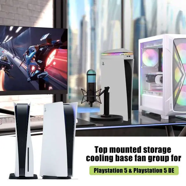 Alt view image 7 of 7 - Console Cooling Fan with Dust Cover Colorful LED Light for PS5 Console Disc Edition & Digital Edition Silent Absorb Fan Cooler with 2 USB Port PlayStation 5 Cooling System