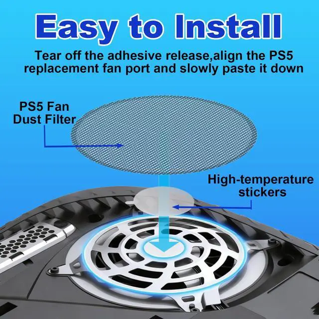 Alt view image 2 of 7 - ps5 dust Cover Filter Kit - 4 Pack High-Density Dust Screens with Cleaning Brush & 6 Adhesive Pads Compatible with PS5 Pro, PS5 Slim, PS5 Disc & Digital Editions