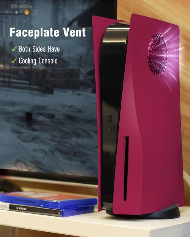Alt view image 3 of 7 - Faceplate for PS5 Disc Edition, Anti-Scratch Dustproof Case Replacement, Cover Skin Fit for PS5 Console (CD-ROM) with Cooling Vent, Plates for PS5 Accessories, Easy Installation - Cosmic Red