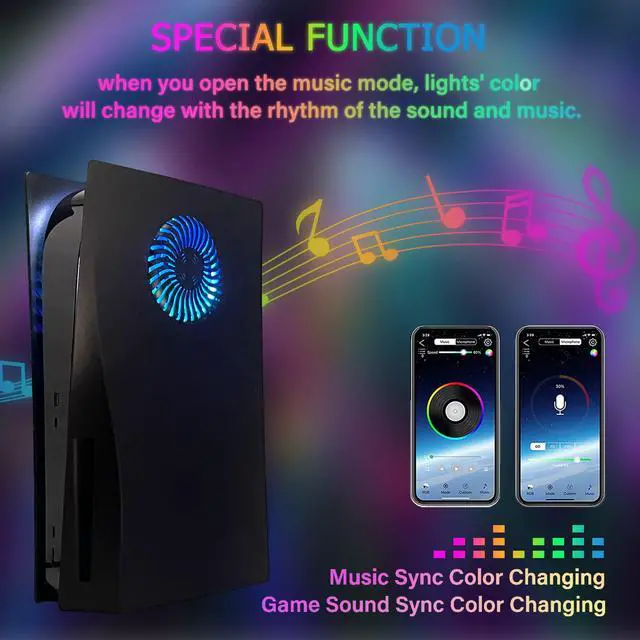 Alt view image 4 of 7 - Faceplate with RGB Light Strip for PS5 and Dust Filter for Cooling Vents 400+ Effects LED Light Ring Console Cover for Disc Edition DIY Decoration Kit Accessories Black