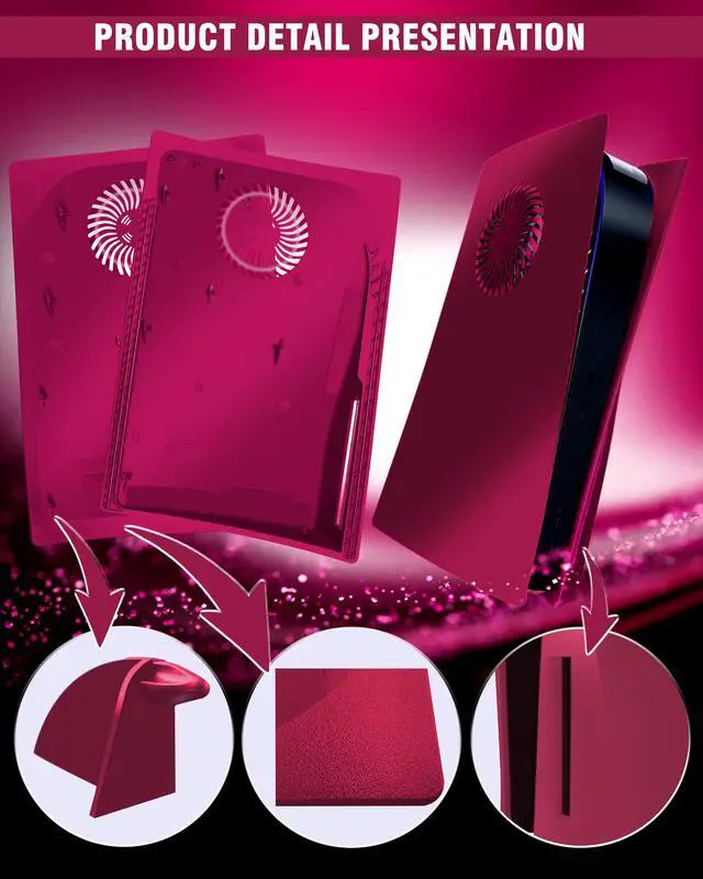 Alt view image 4 of 7 - Faceplate for PS5 Disc Edition, Anti-Scratch Dustproof Case Replacement, Cover Skin Fit for PS5 Console (CD-ROM) with Cooling Vent, Plates for PS5 Accessories, Easy Installation - Cosmic Red