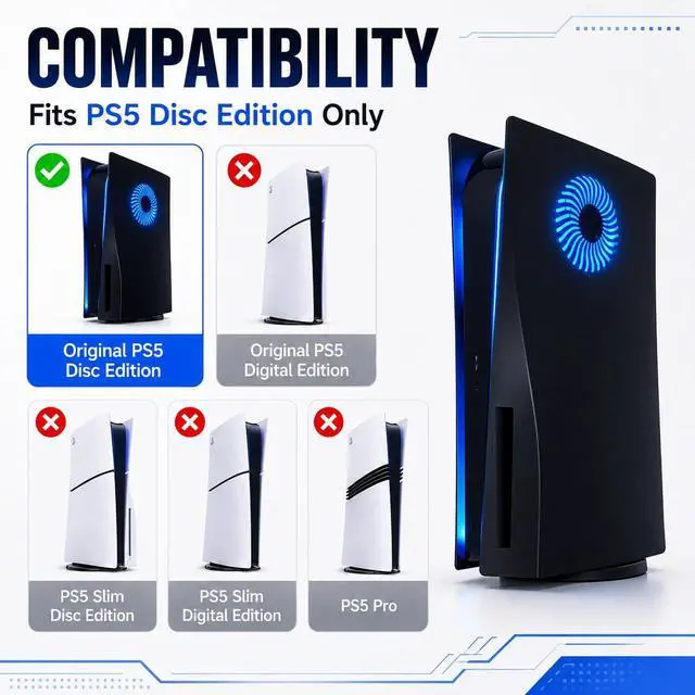 Alt view image 2 of 7 - LED Faceplate for PS5 Disc Edition Side Shell Plates PlayStation 5 Original Disc Console Cover with RGB Lighting Custom Design Anti-Scratch Dust Protection Replacement Shell