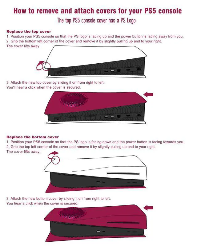 Alt view image 7 of 7 - Faceplate for PS5 Disc Edition, Anti-Scratch Dustproof Case Replacement, Cover Skin Fit for PS5 Console (CD-ROM) with Cooling Vent, Plates for PS5 Accessories, Easy Installation - Cosmic Red