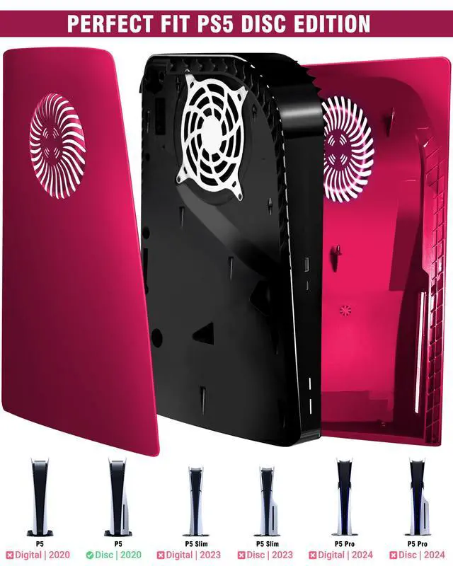 Alt view image 6 of 7 - Faceplate for PS5 Disc Edition, Anti-Scratch Dustproof Case Replacement, Cover Skin Fit for PS5 Console (CD-ROM) with Cooling Vent, Plates for PS5 Accessories, Easy Installation - Cosmic Red