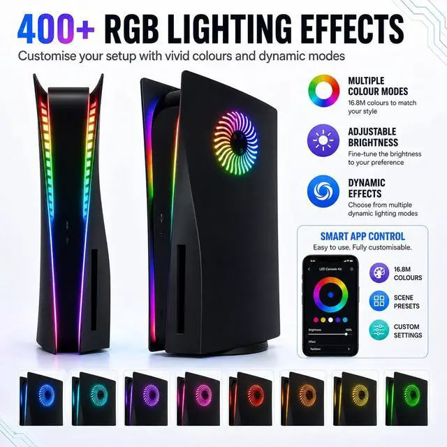 Alt view image 7 of 7 - LED Faceplate for PS5 Disc Edition Side Shell Plates PlayStation 5 Original Disc Console Cover with RGB Lighting Custom Design Anti-Scratch Dust Protection Replacement Shell