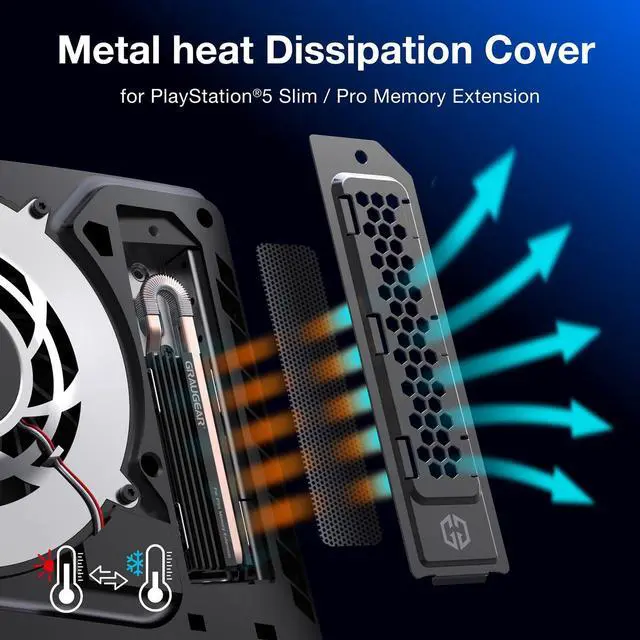 Alt view image 4 of 7 - Metal Heat Dissipation Cover for PS5 Pro PS5 Slim M.2 SSD Expansion Slot | Fit for PS5 NVMe SSD w/Heatsink | New Breathable Cellular Hole | Cooling and Dust Proof | Black (PS5 Pro/Slim)