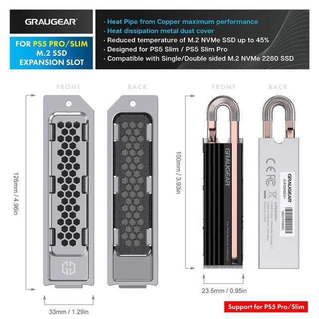 Alt view image 2 of 7 - PS5 Pro/Slim SSD Heatsink Cover Set, Metal Heat Dissipation Cover, Copper Heat Pipe and Aluminum Fin for PS5 SSD Storage