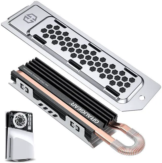 Main image of PS5 Pro/Slim SSD Heatsink Cover Set, Metal Heat Dissipation Cover, Copper Heat Pipe and Aluminum Fin for PS5 SSD Storage