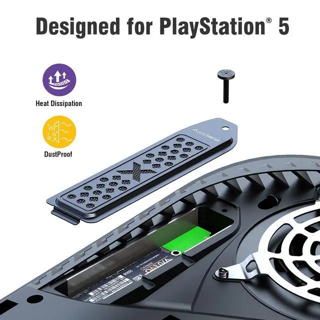 Alt view image 3 of 7 - Metal Cooling and Dust Proof Cover for PlayStation 5 M.2 SSD Expansion Slot,Suitable for All PS5 M.2 NVMe SSD Heatsink,New Breathable HoleGrey