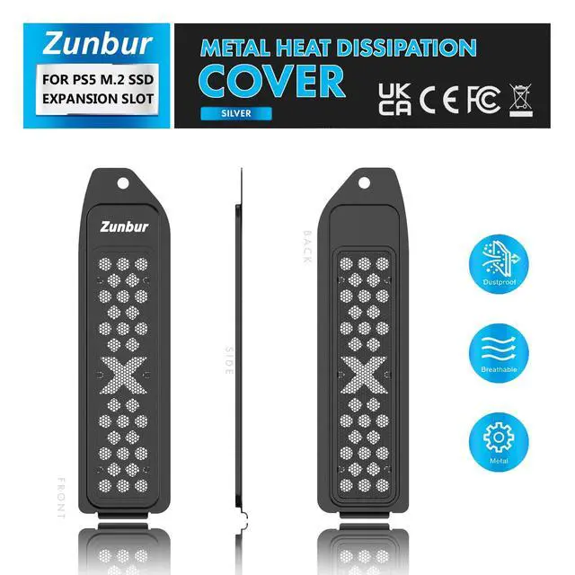 Alt view image 6 of 7 - PS5 M.2 SSD Heatsink Cover & Dust Protection Kit Vented Metal Expansion Slot Cooling Plate for PS5 M.2 NVMe SSD Includes Fan Mesh Filters, Silicone Port Plugs & Exclusive Decals (Black)